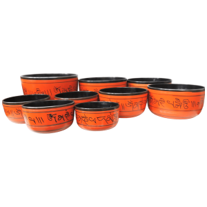 Tazón tibetano naranja con marrón set de 9 pz