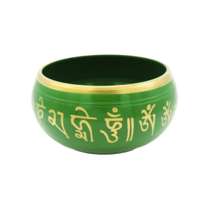 Tazón tibetano verde con dorado de 12.5 cm
