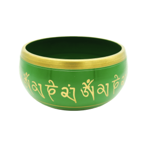 Tazón tibetano verde con dorado de 14.5 cm