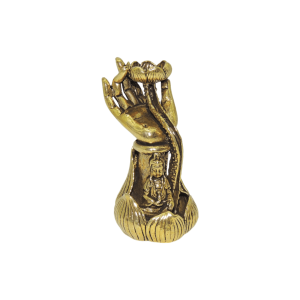 Incensario de bronce en forma de flor con mano de abundancia | color dorado