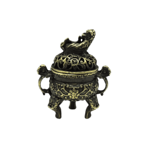 Incensario de bronce forma de caldero con tapa | color oro viejo