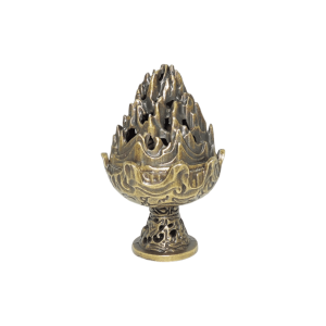 Incensario de bronce forma de cáliz en llamas con tapa | color oro viejo