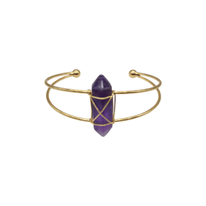 Brazalete doble ajustable con punta de cuarzo amatista