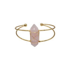Brazalete doble ajustable con punta de cuarzo rosa