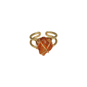 Anillo ajustable de latón con ágata cornalina en bruto