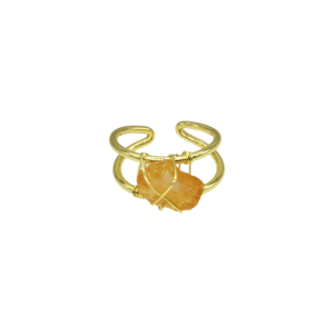 Anillo ajustable de latón con cuarzo citrino en bruto