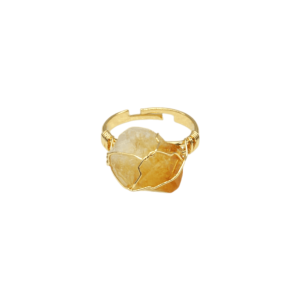Anillo ajustable de latón con cuarzo citrino en bruto