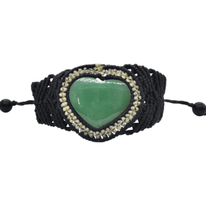 Brazalete ajustable de cuarzo verde tejido artesanalmente con hilo encerado