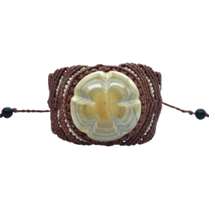 Brazalete ajustable de piedra jaspe madera tejido artesanalmente con hilo encerado