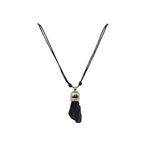 Collar de piedra turmalina negra con capuchón dorado de 9mm