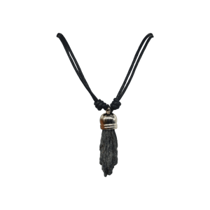 Collar de piedra cianita negra con capuchón dorado