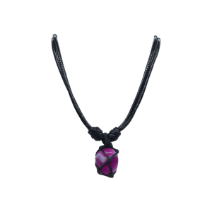 Collar con dije de piedra ágata rosa tejido con hilo encerado