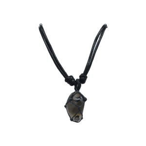 Collar de cuarzo ahumado tejido con hilo encerado