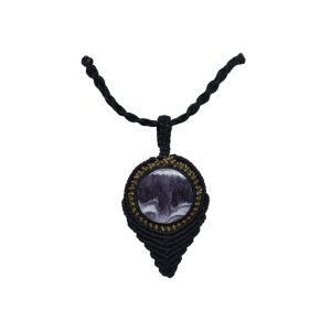 Collar ajustable de cuarzo amatista tejido artesanalmente con hilo encerado
