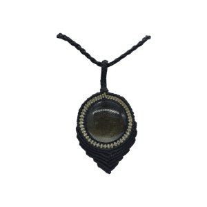 Collar ajustable de piedra obsidiana dorada tejido artesanalmente con hilo encerado