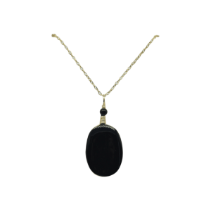 Collar de piedra obsidiana con cadena de acero inoxidable color dorado