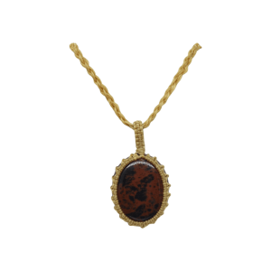 Collar ajustable de piedra obsidiana marrón tejido artesanalmente con hilo encerado