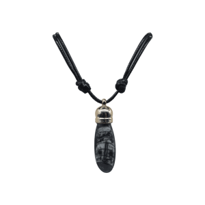 Collar de piedra orthoceras fósil con capuchón dorado