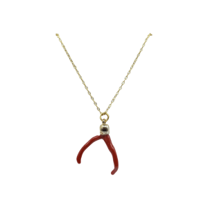 Collar de coral rojo italiano con cadena de acero inoxidable color dorado