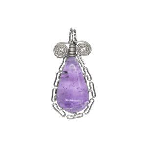 Dije de cuarzo amatista con engarzado tipo greca inca con alambre de acero inoxidable