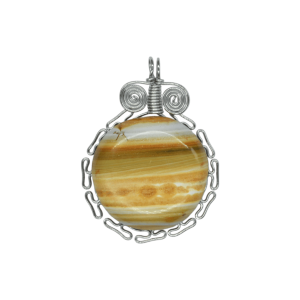 Dije de piedra jaspe madera con engarzado tipo greca inca con alambre de acero inoxidable