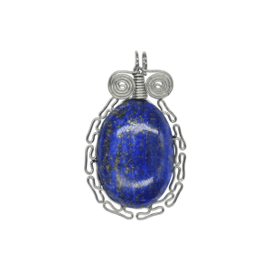 Dije de piedra lapislázuli con engarzado tipo greca inca con alambre de acero inoxidable