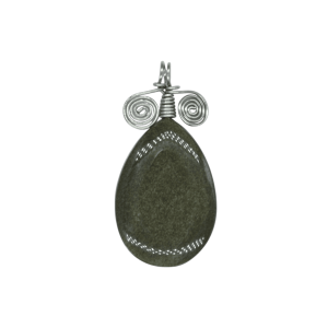 Dije de piedra obsidiana dorada con alambre de acero inoxidable