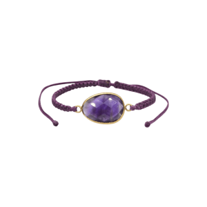 Pulsera ajustable de cuarzo amatista facetada tejida con hilo encerado