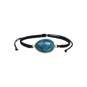 Pulsera ajustable de piedra apatito azul facetada tejida con hilo encerado