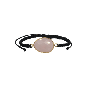 Pulsera ajustable de cuarzo rosa facetada tejida con hilo encerado