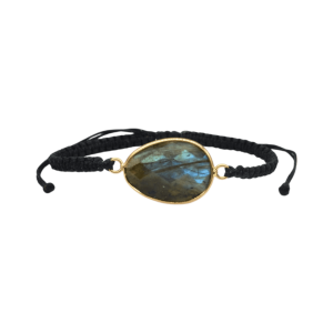 Pulsera ajustable de piedra labradorita facetada tejida con hilo encerado