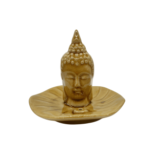 Incensario de cerámica en forma circular con buda | Color mostaza