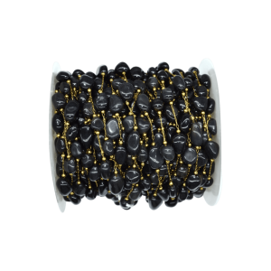 Cadena de metal con cuentas amorfas de piedra ágata negra