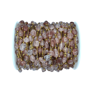 Cadena de metal con cuentas amorfas de cuarzo cherry