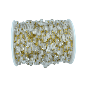 Cadena de metal con cuentas amorfas de cuarzo cristal