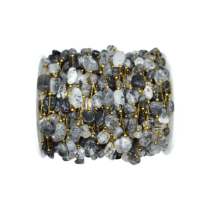 Cadena de metal con cuentas amorfas de cuarzo turmalinado