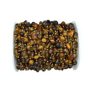 Cadena de metal con cuentas amorfas de piedra ojo de tigre