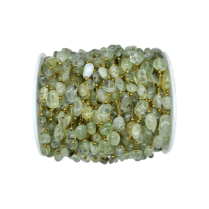 Cadena de metal con cuentas amorfas de piedra prehnita