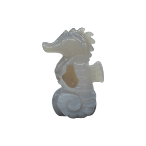 Caballito de mar de piedra amatista pulida con drusa natural