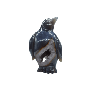 Pingüino de piedra amatista pulida con drusa natural