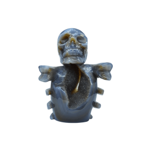 Calavera de piedra amatista pulida con drusa natural