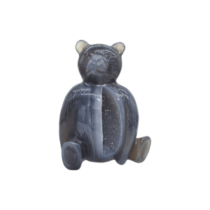 Oso de piedra amatista pulida con drusa natural