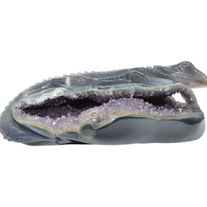 Lagartija de piedra amatista pulida con drusa natural