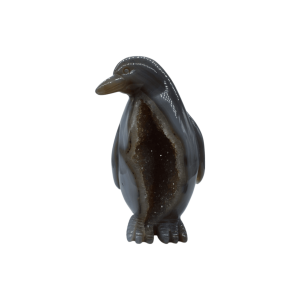 Pingüino de piedra amatista pulida con drusa natural