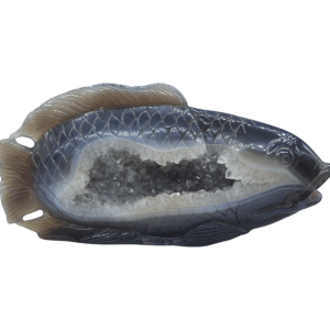 Pez de piedra amatista pulida con drusa natural