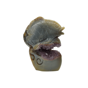 Pez sobre roca de piedra amatista pulida con drusa natural