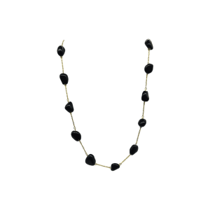 Gargantilla de metal con cuentas amorfas de piedra ágata negra