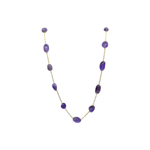 Gargantilla de metal con cuentas amorfas de cuarzo amatista