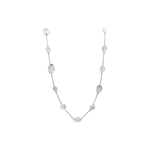 Gargantilla de metal con cuentas amorfas de cuarzo cristal