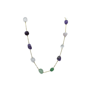 Gargantilla de metal con cuentas amorfas de cuarzo mixto